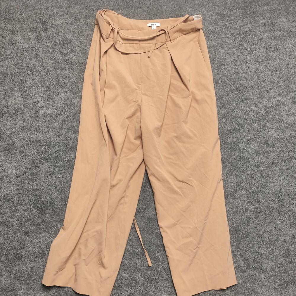 Bar III Pants Womens 14 Beige Crepe Paperbag Belted Wide Leg Pleated Workwear